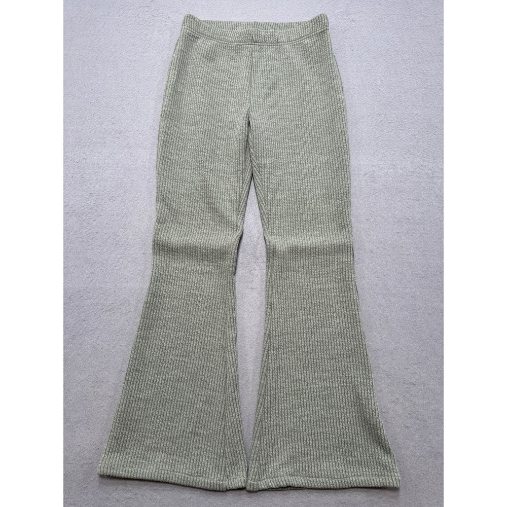 American Eagle Flare Pants Women's Small Green Ribbed Knit Bell Bottom High Rise